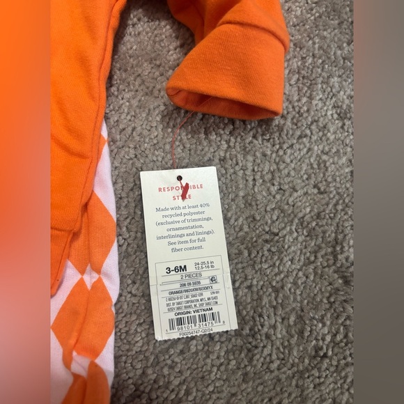 Baby Cat & Jack Matching Sets Orange Pumpkin Sweatshirt and Pants Set 3-6M - Picture 5 of 6